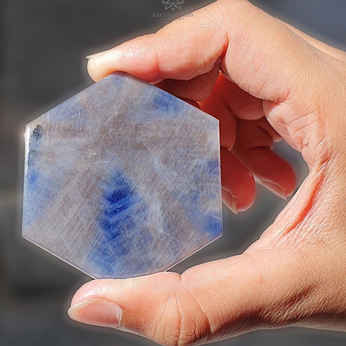 BLUE SAPPHIRE Gemstone Trapiche Specimen : 229.20cts Natural Untreated Unheated Blue Gray Sapphire Hexagon Corundum Rough Specimen 63*54mm