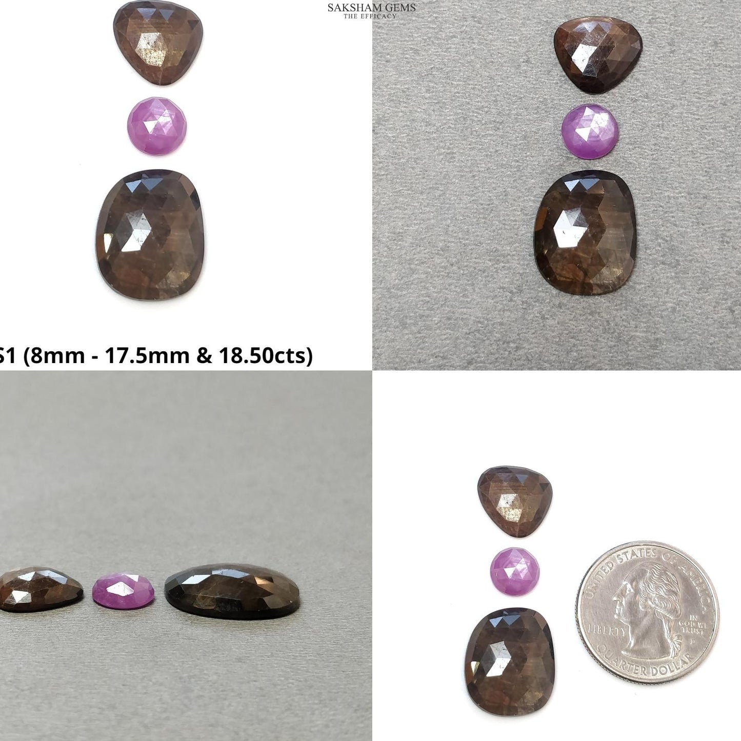 Golden Brown CHOCOLATE And PINK SAPPHIRE Gemstone Rose Cut : Natural Untreated Round Cushion & Uneven Shape 3pcs