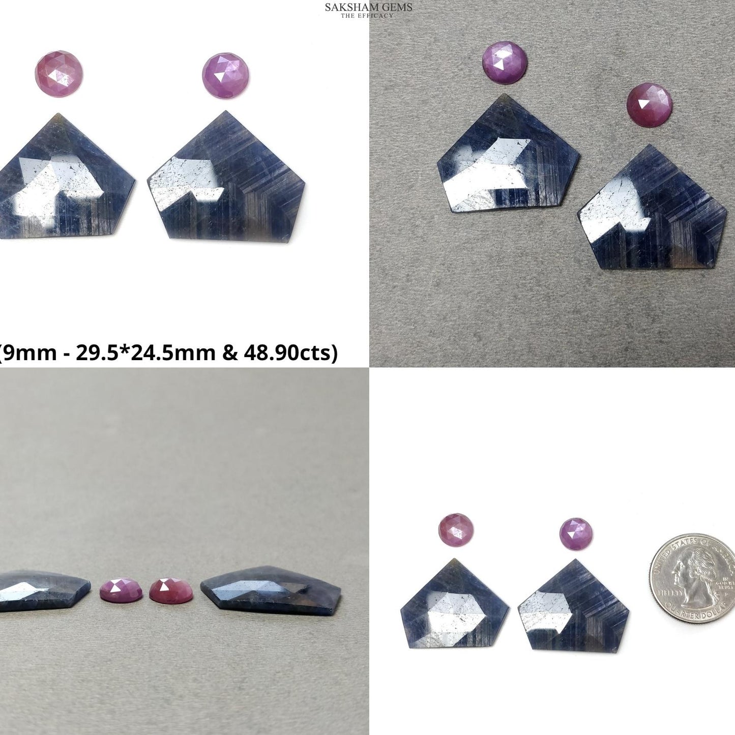 Silver Blue & Multi Sapphire Gemstone Rose Cut : Natural Untreated Unheated Sapphire Bi-Color Uneven Round Shape Sets For Jewelry