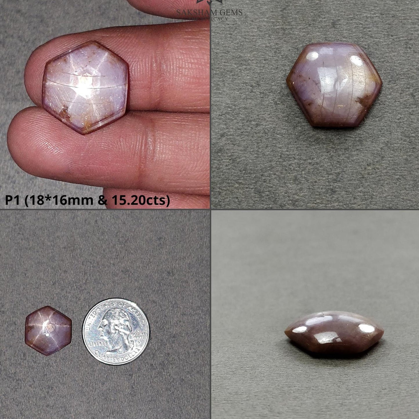 Milky Star Ruby Gemstone Cabochon : 15cts - 17cts Natural Untreated Unheated 6Ray Star Ruby Hexagon Shape