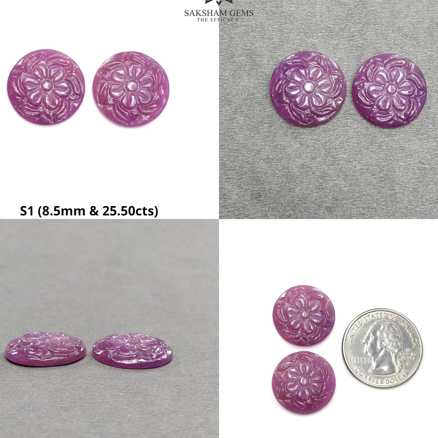Raspberry Pink Sappire Gemstone Carving : Natural Untreated Sapphire Hand Carved Round Shape Pair/Set
