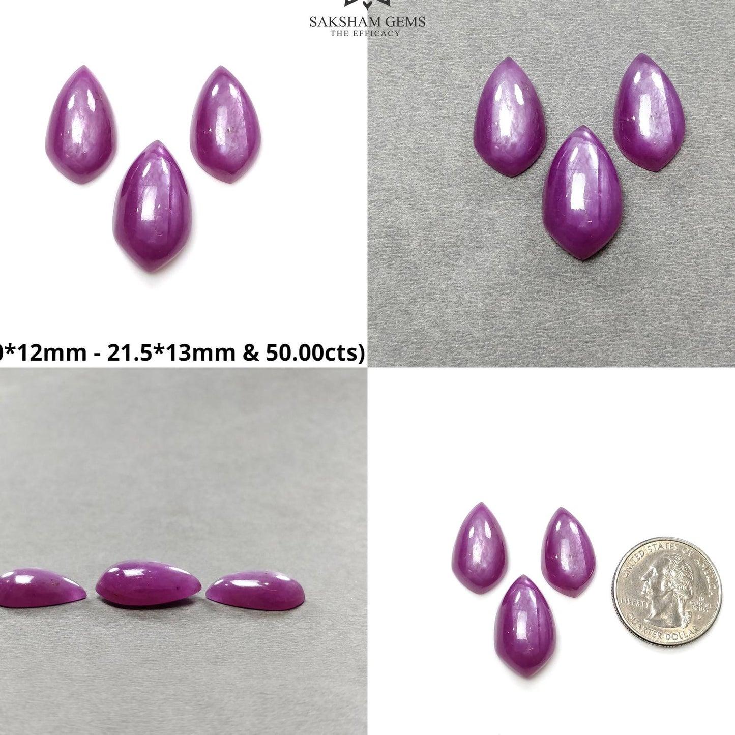 Raspberry Sapphire Gemstone Cabochon : Natural Untreated Unheated Sheen Sapphire Hexagon & Pear Shape