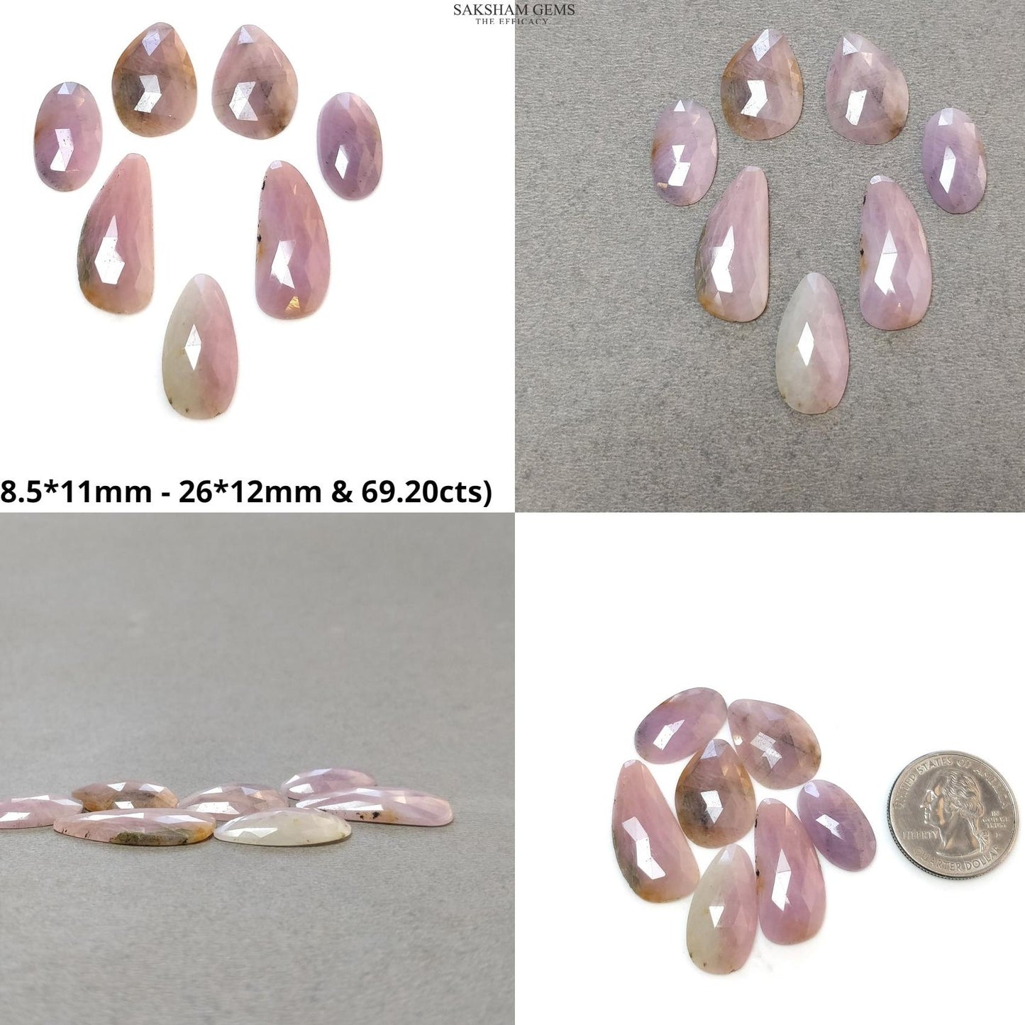 Pink Sapphire Gemstone Rose Cut : Natural Untreated Unheated Pear Oval & Uneven Shape Lots