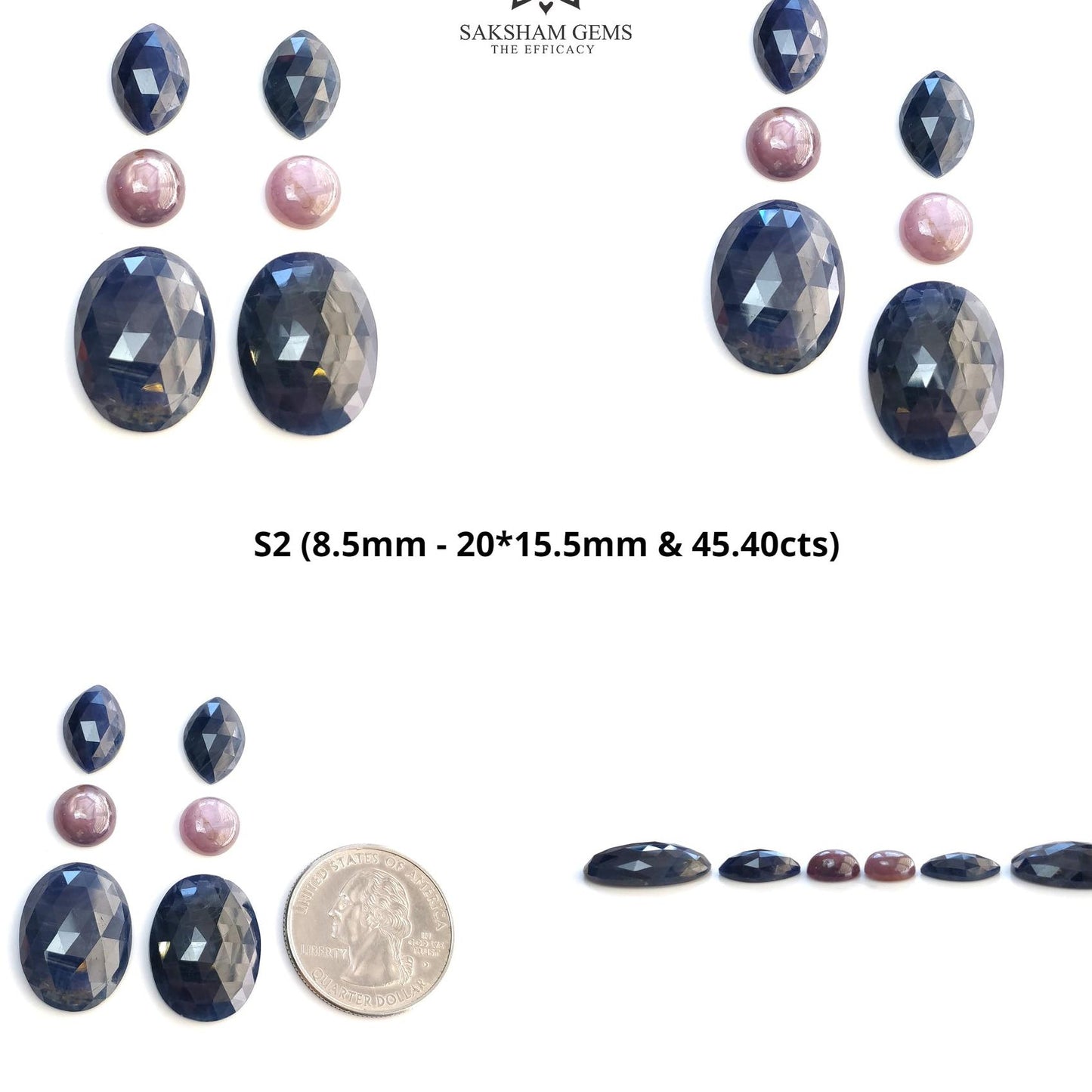 Blue Silver & Multi Sapphire Gemstone Rose Cut : Natural Untreated Unheated Sapphire Cushion Marquise And Oval Shape 6pcs Sets