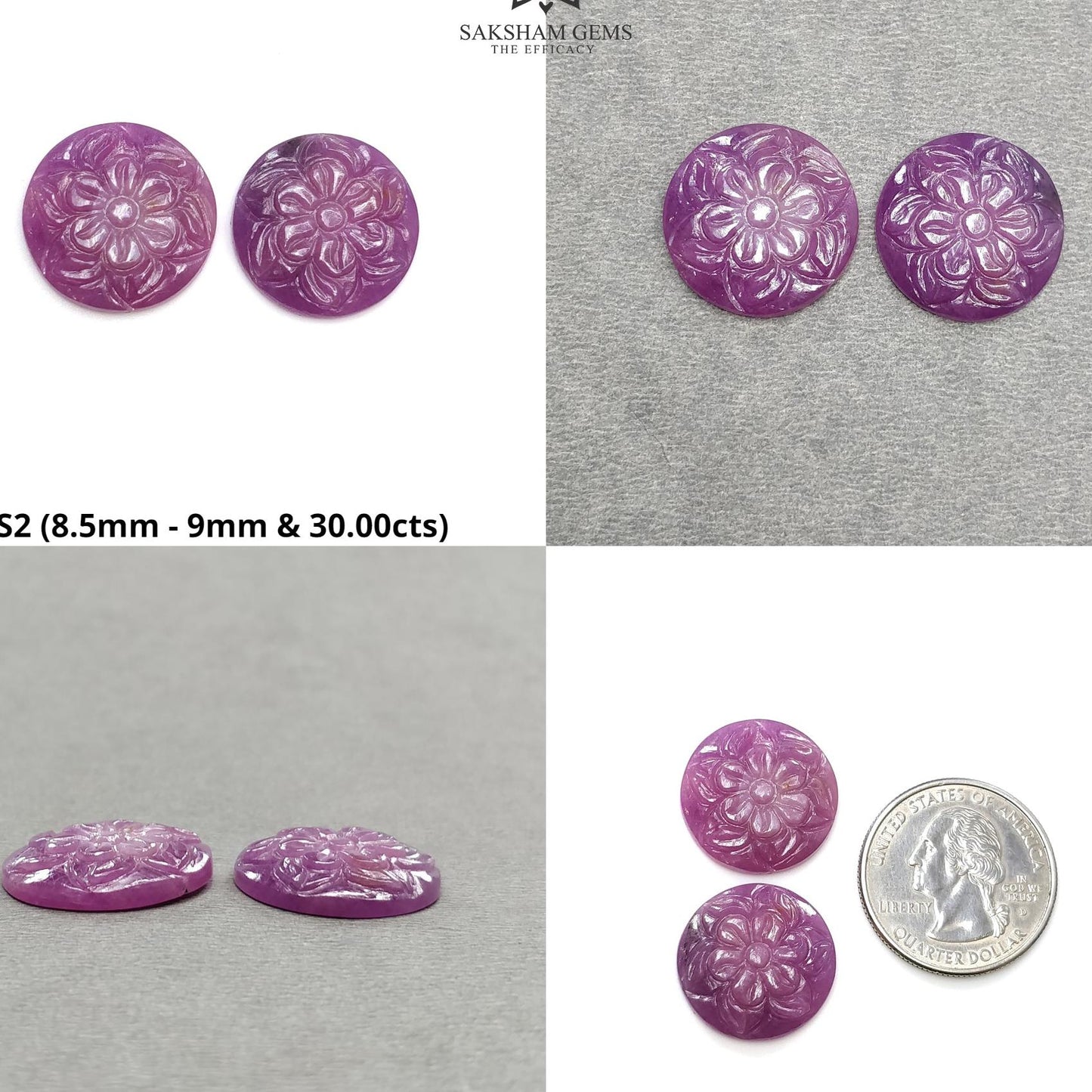 Raspberry Pink Sappire Gemstone Carving : Natural Untreated Sapphire Hand Carved Round Shape Pair/Set
