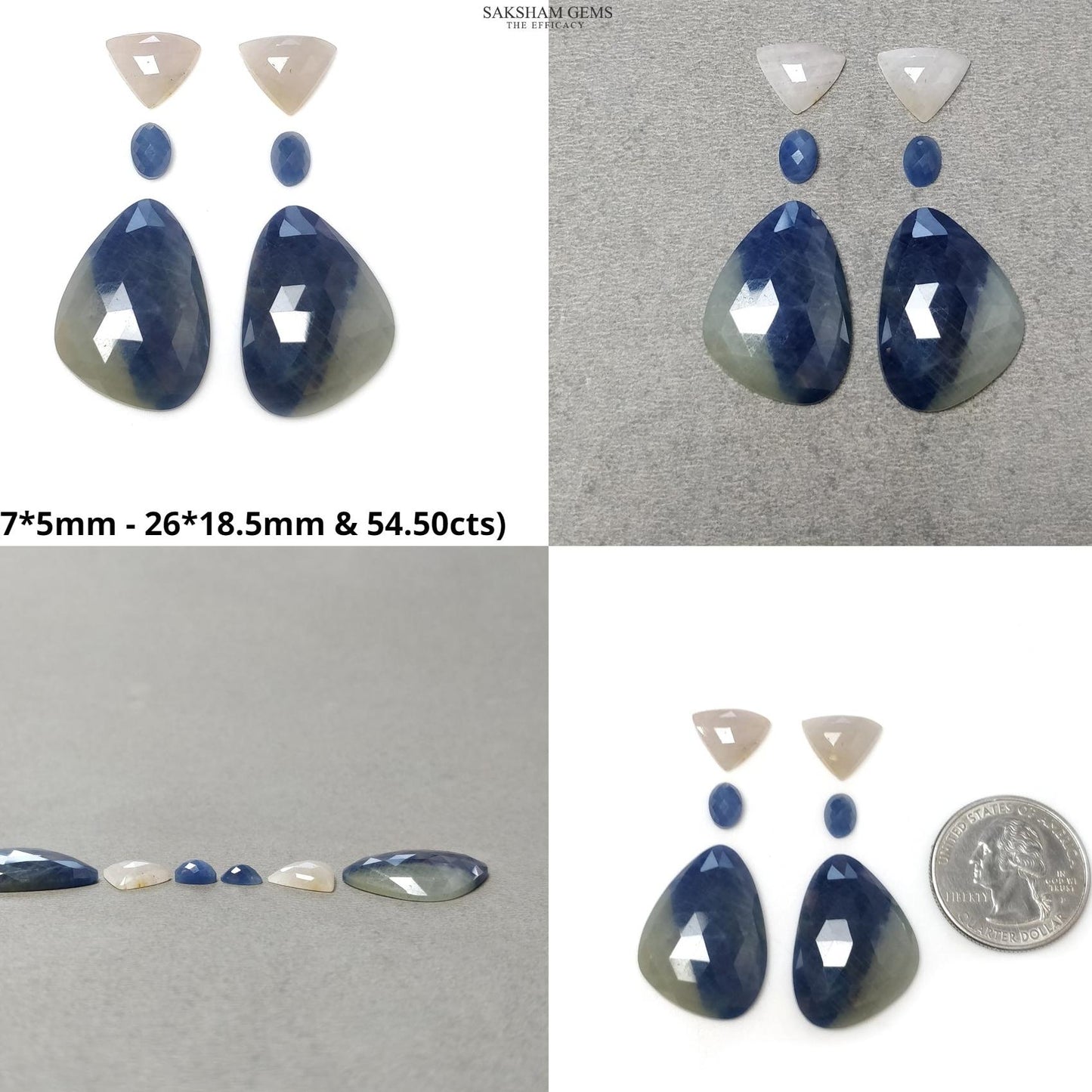 Silver Blue & Multi Sapphire Gemstone Rose Cut : Natural Untreated Unheated Sapphire Bi-Color Uneven Round Shape Sets For Jewelry