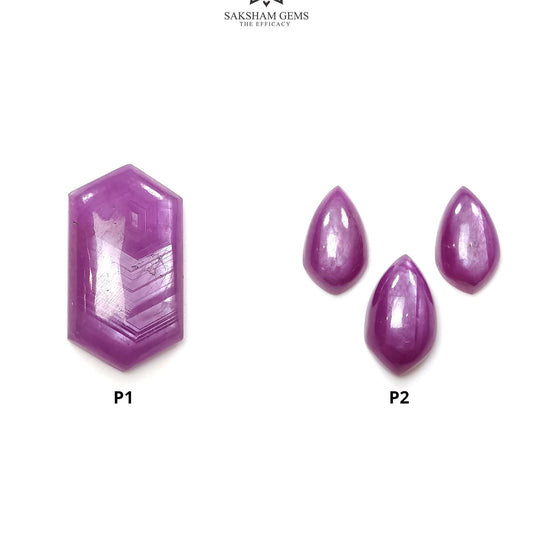 Raspberry Sapphire Gemstone Cabochon : Natural Untreated Unheated Sheen Sapphire Hexagon & Pear Shape