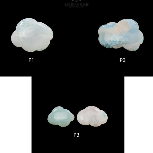 BLUE LARIMAR Gemstone Carving : Natural Untreated Unheated Larimar Bi-Color Hand Carved Cloud