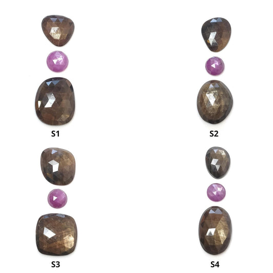 Golden Brown CHOCOLATE And PINK SAPPHIRE Gemstone Rose Cut : Natural Untreated Round Cushion & Uneven Shape 3pcs