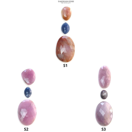Pink & Blue Sapphire Gemstone Rose Cut : Natural Untreated Unheated Pear Oval And Marquise Shape 3pcs Sets For Jewelry