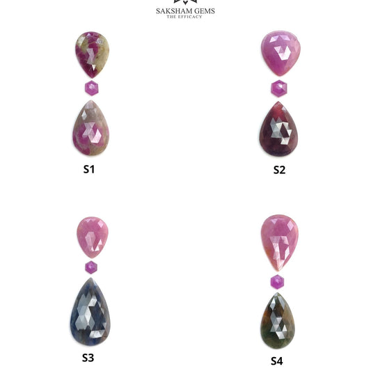 Multi Sapphire Gemstone Rose Cut : Natural Untreated Unheated Sapphire Bi-Color Pear Hexagon Shape 3pcs Sets For Jewelry