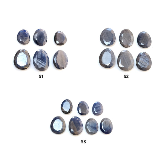 Silver Blue Sheen Sapphire Gemstone Normal & Rose Cut : Natural Untreated Unheated Sapphire Both Side Cut Uneven Egg Shape