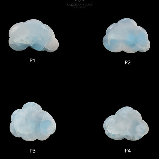 BLUE LARIMAR Gemstone Carving : Natural Untreated Unheated Larimar Bi-Color Hand Carved Cloud