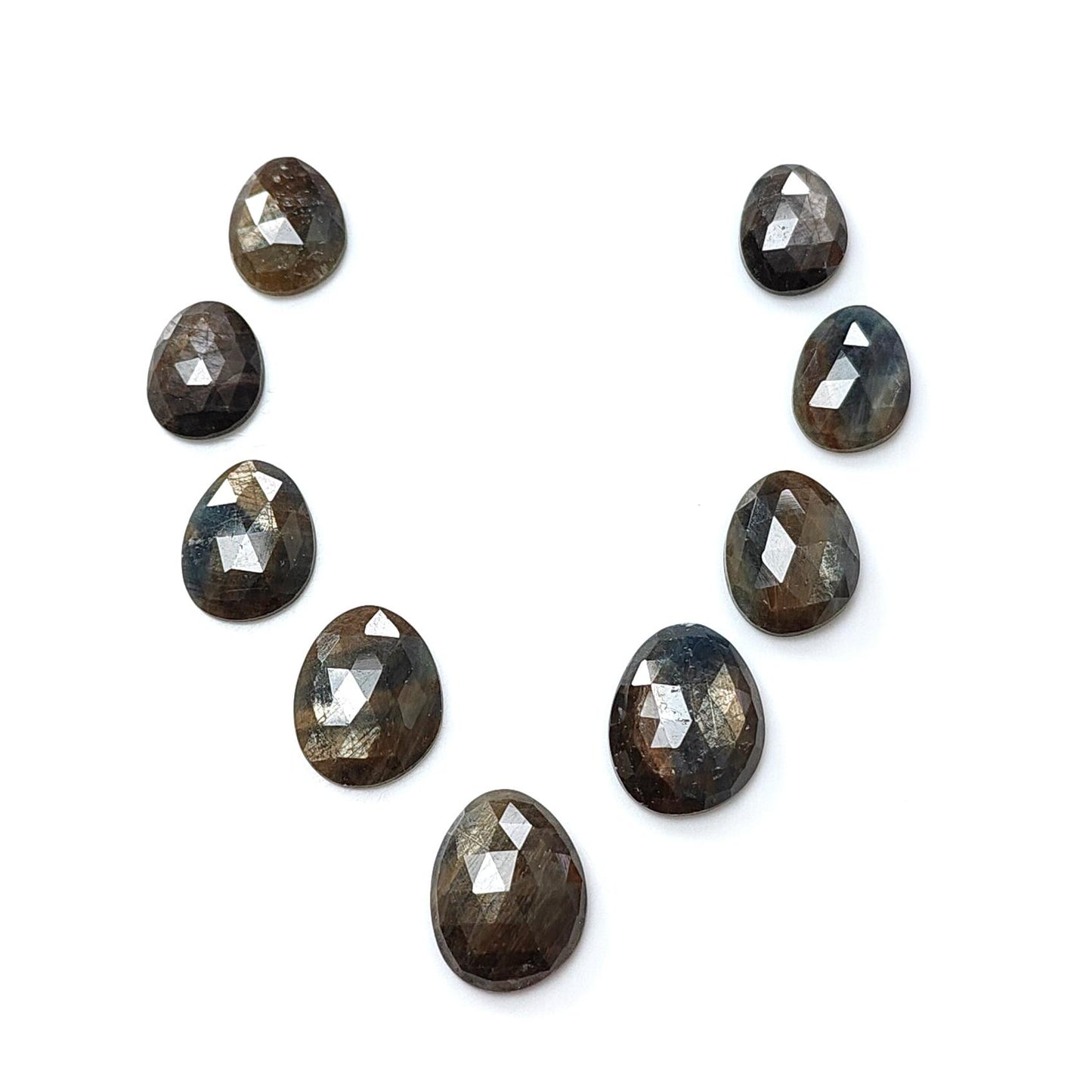 Golden Brown Chocolate Sapphire Gemstone Rose Cut Slices: Natural Untreated Sapphire Faceted Egg Shape 9pcs Lot for Jewelry
