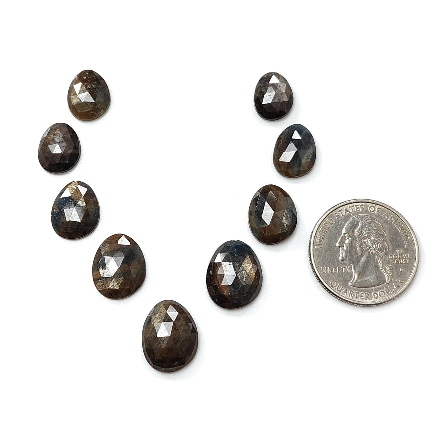 Golden Brown Chocolate Sapphire Gemstone Rose Cut Slices: Natural Untreated Sapphire Faceted Egg Shape 9pcs Lot for Jewelry