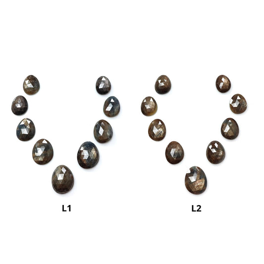 Golden Brown Chocolate Sapphire Gemstone Rose Cut Slices: Natural Untreated Sapphire Faceted Egg Shape 9pcs Lot for Jewelry