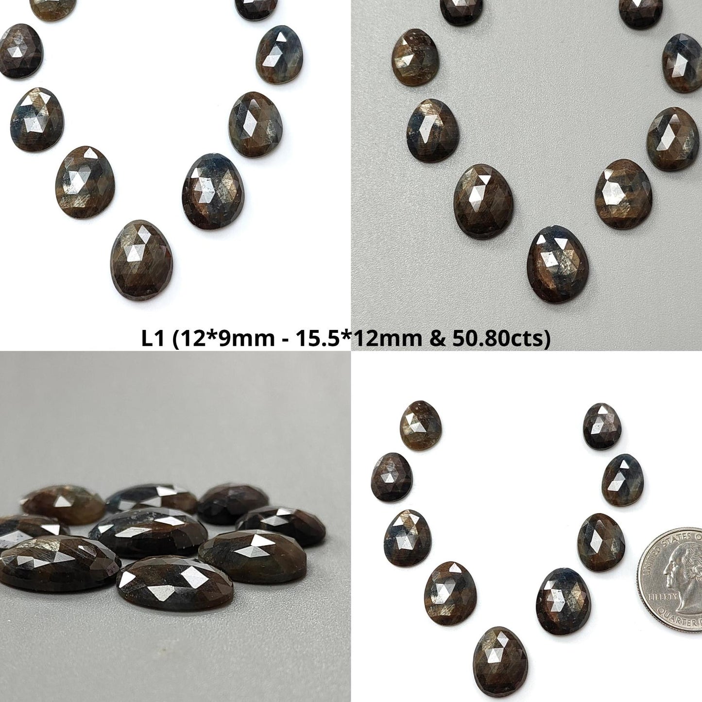 Golden Brown Chocolate Sapphire Gemstone Rose Cut Slices: Natural Untreated Sapphire Faceted Egg Shape 9pcs Lot for Jewelry