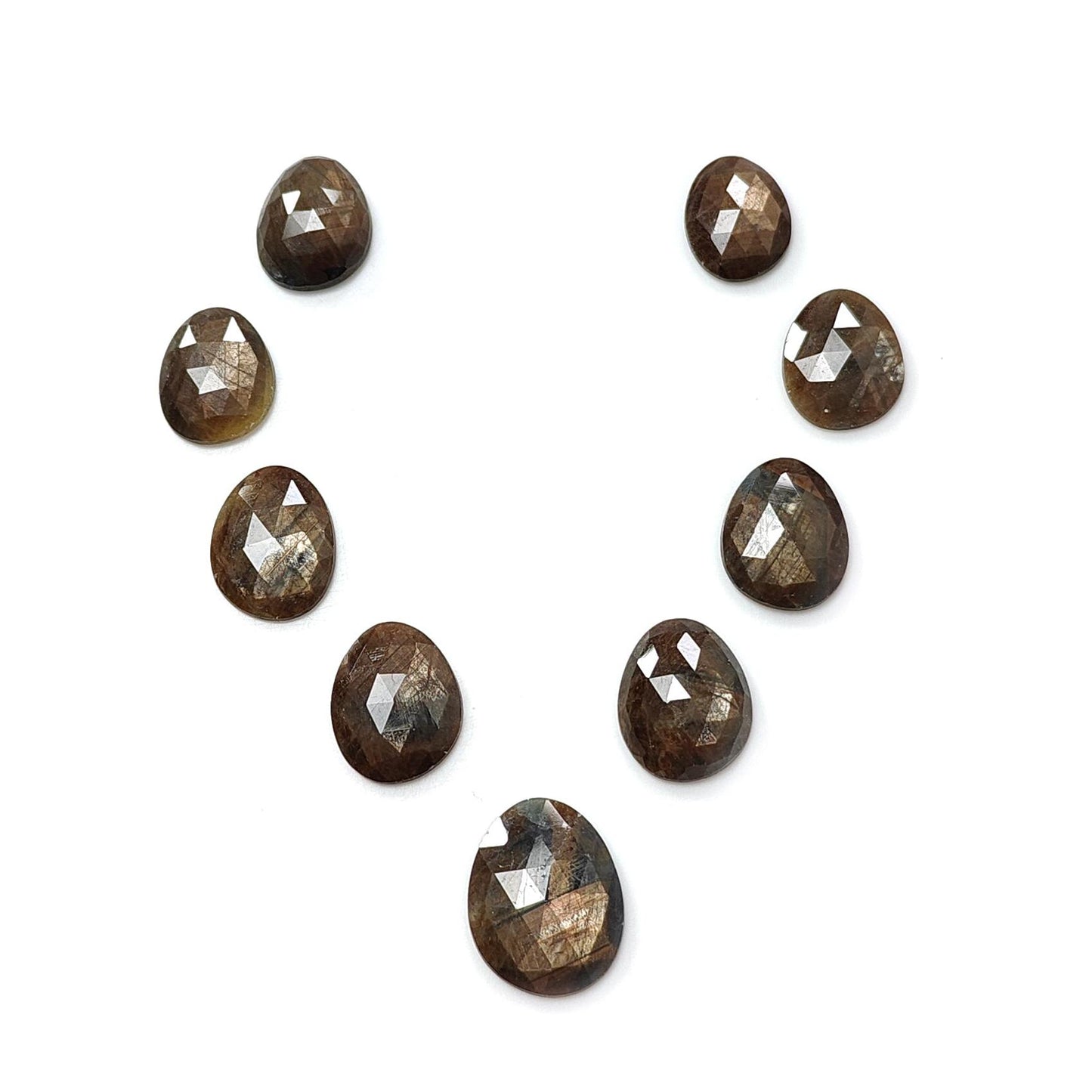 Golden Brown Chocolate Sapphire Gemstone Rose Cut Slices: Natural Untreated Sapphire Faceted Egg Shape 9pcs Lot for Jewelry