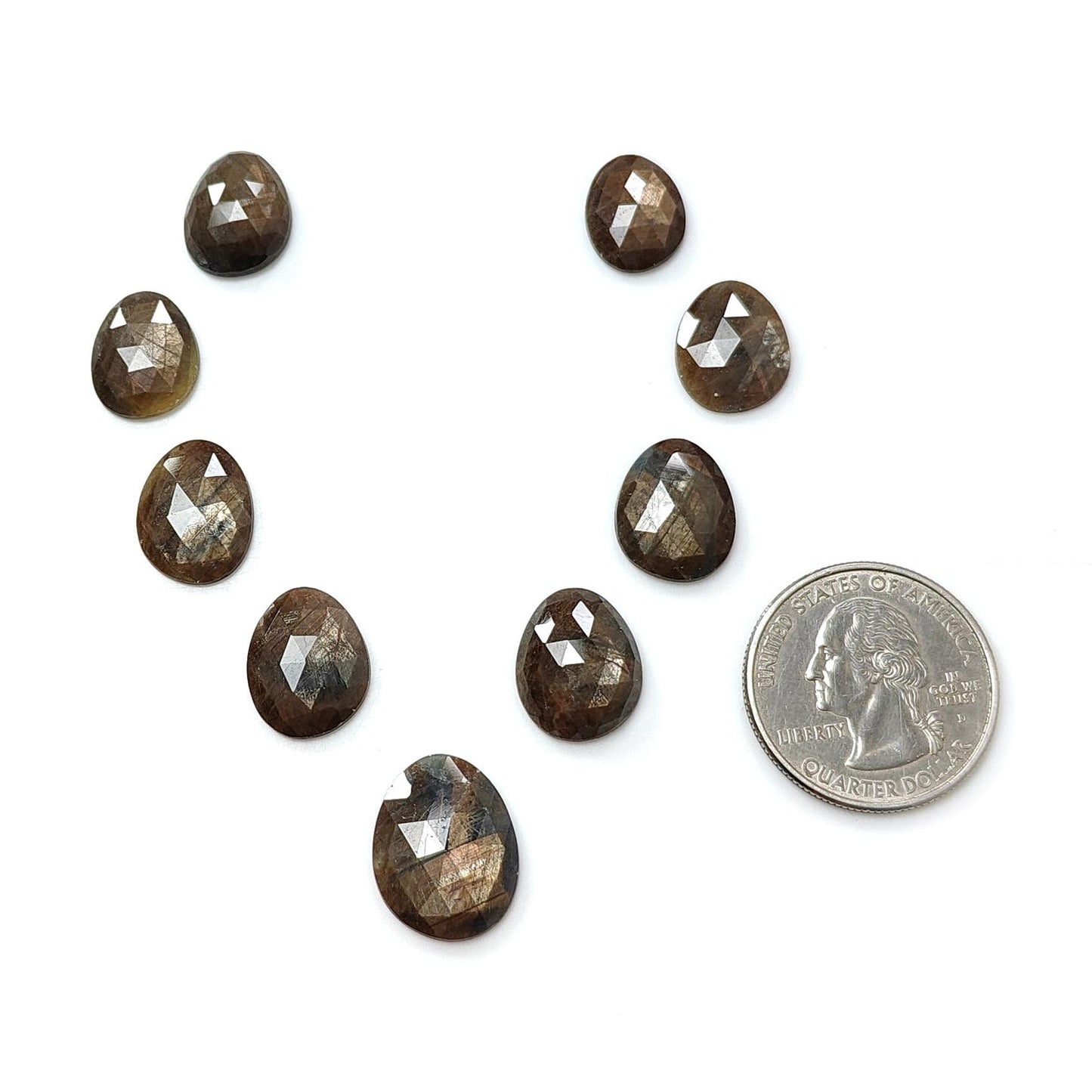 Golden Brown Chocolate Sapphire Gemstone Rose Cut Slices: Natural Untreated Sapphire Faceted Egg Shape 9pcs Lot for Jewelry