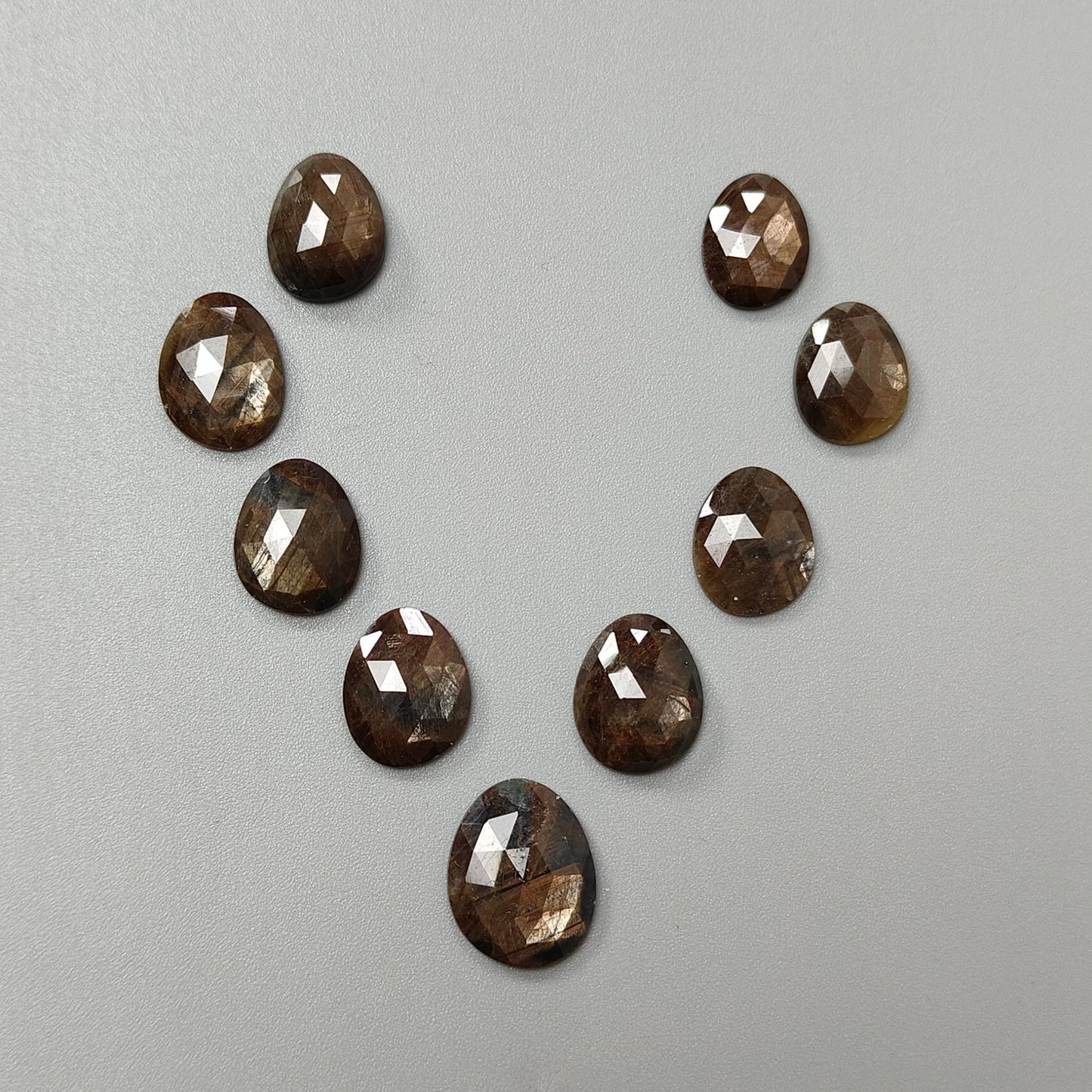 Golden Brown Chocolate Sapphire Gemstone Rose Cut Slices: Natural Untreated Sapphire Faceted Egg Shape 9pcs Lot for Jewelry