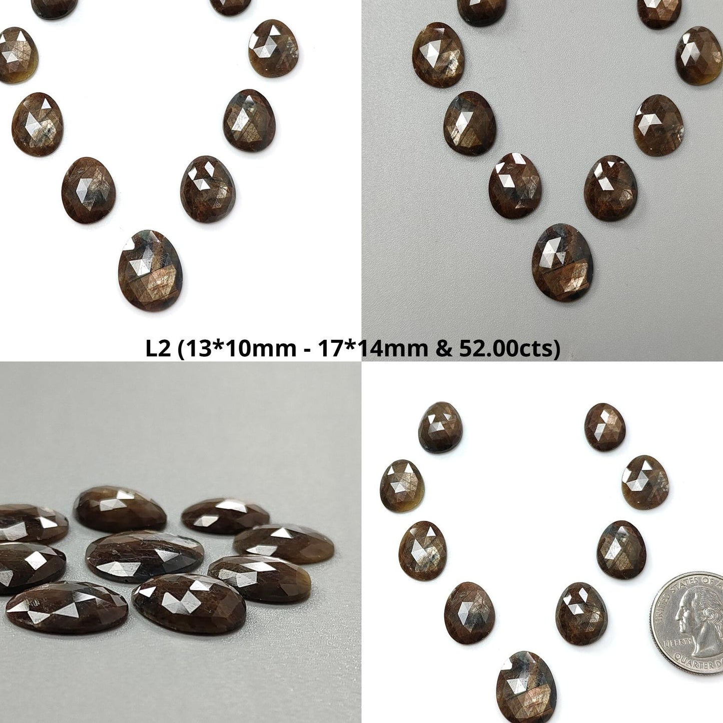 Golden Brown Chocolate Sapphire Gemstone Rose Cut Slices: Natural Untreated Sapphire Faceted Egg Shape 9pcs Lot for Jewelry