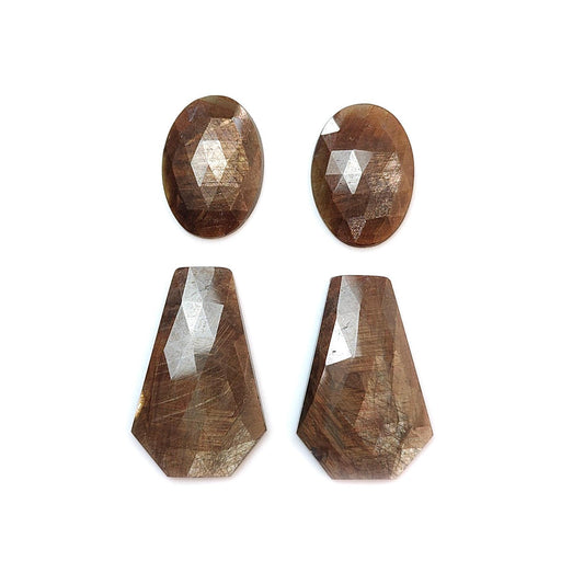 Golden Brown Chocolate Sapphire Gemstone Rose Cut Slices: 51.20cts Natural Untreated Sapphire Fancy Shape 19.5*13.5mm - 27*18mm 4pcs Set