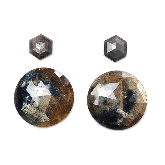 Golden Brown Chocolate Sapphire Gemstone Rose Cut Slices: 90.80cts Natural Untreated Sapphire Round Shape 13*11mm - 29mm 4pcs Set