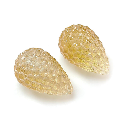 Citrine Gemstone Carving: 61.70cts Natural Untreated Unheated Yellow Citrine Hand Carved Teardrops Shape 24mm Pair November Birthstone