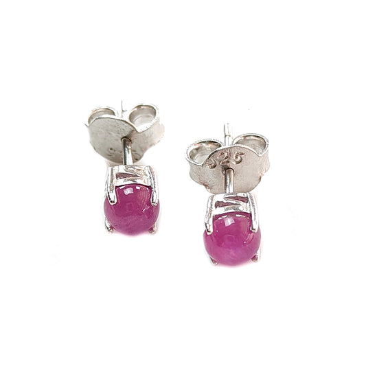 Ruby Plain Silver Earring: 1.69gms Natural Untreated Ruby Round Plain 925 Sterling Silver Prong Set Push Back Stud Earring 0.75"