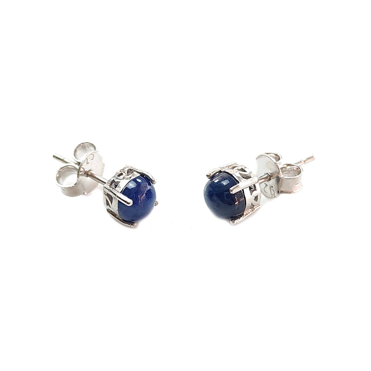 Blue Sapphire Plain Silver Earring: 1.91gms Natural Untreated Sapphire Round 925 Sterling Silver Prong Set Push Back Stud Earring 0.75"