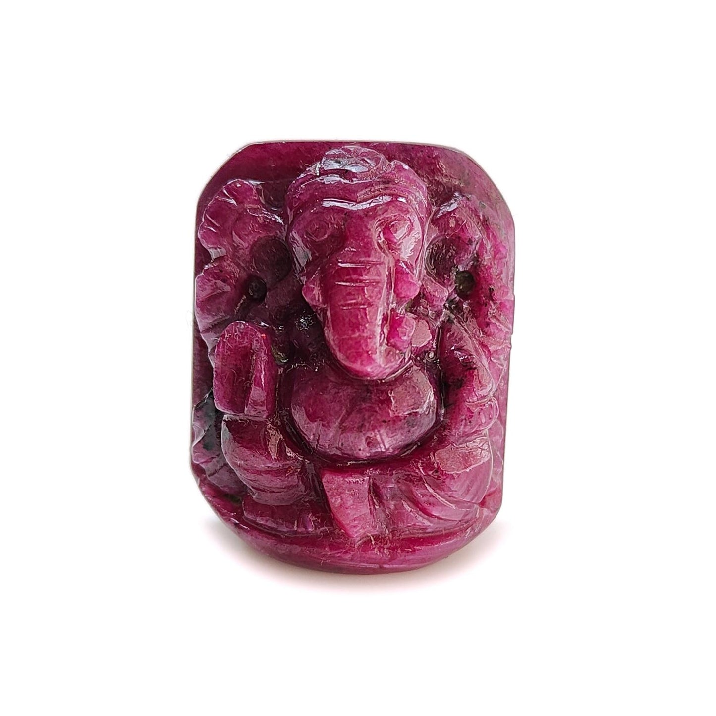 Ruby Gemstone Sculpture Figurine: 82.90cts Natural Untreated Ruby Lord Ganesha Idol Carving 26*21mm July Birthstone