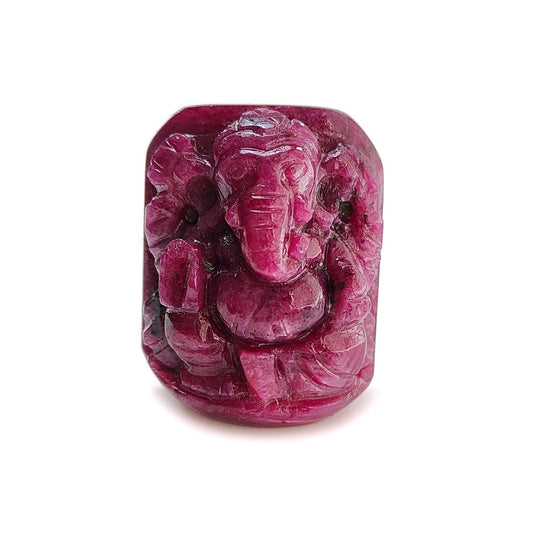 Ruby Gemstone Sculpture Figurine: 82.90cts Natural Untreated Ruby Lord Ganesha Idol Carving 26*21mm July Birthstone