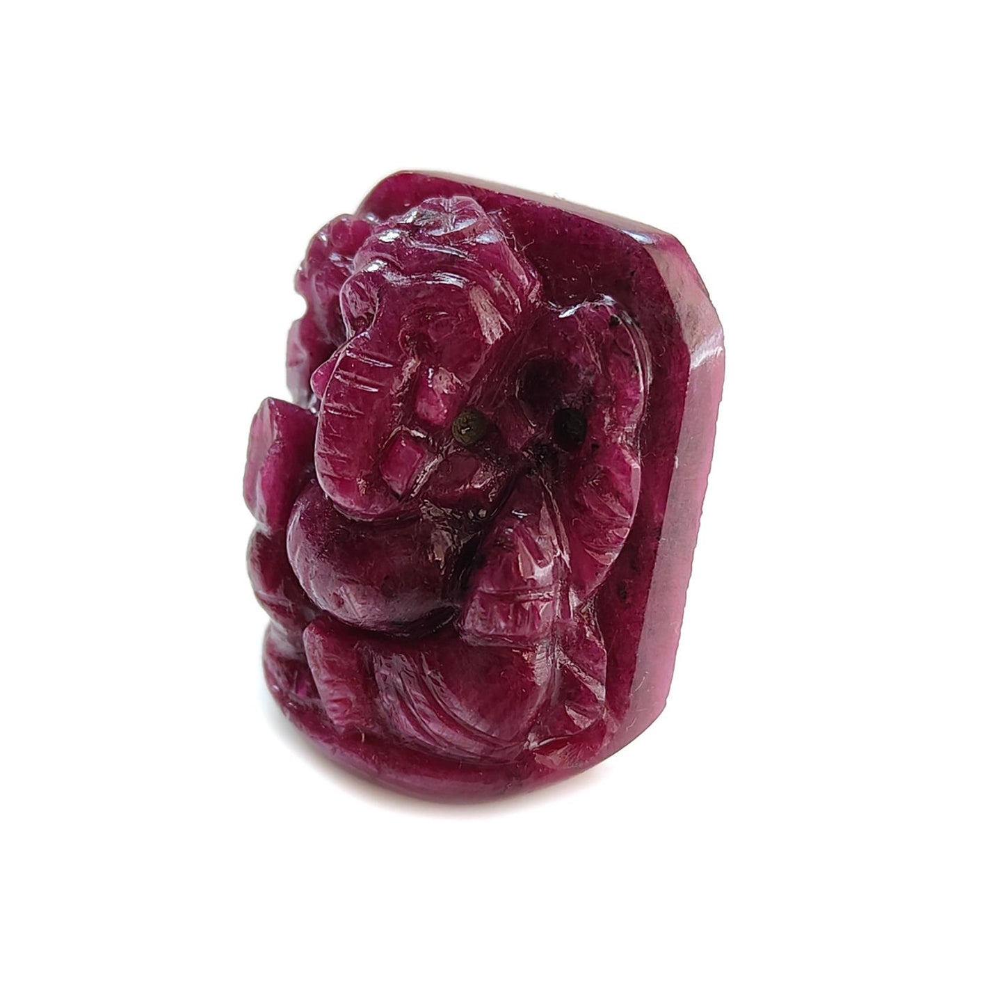 Ruby Gemstone Sculpture Figurine: 82.90cts Natural Untreated Ruby Lord Ganesha Idol Carving 26*21mm July Birthstone