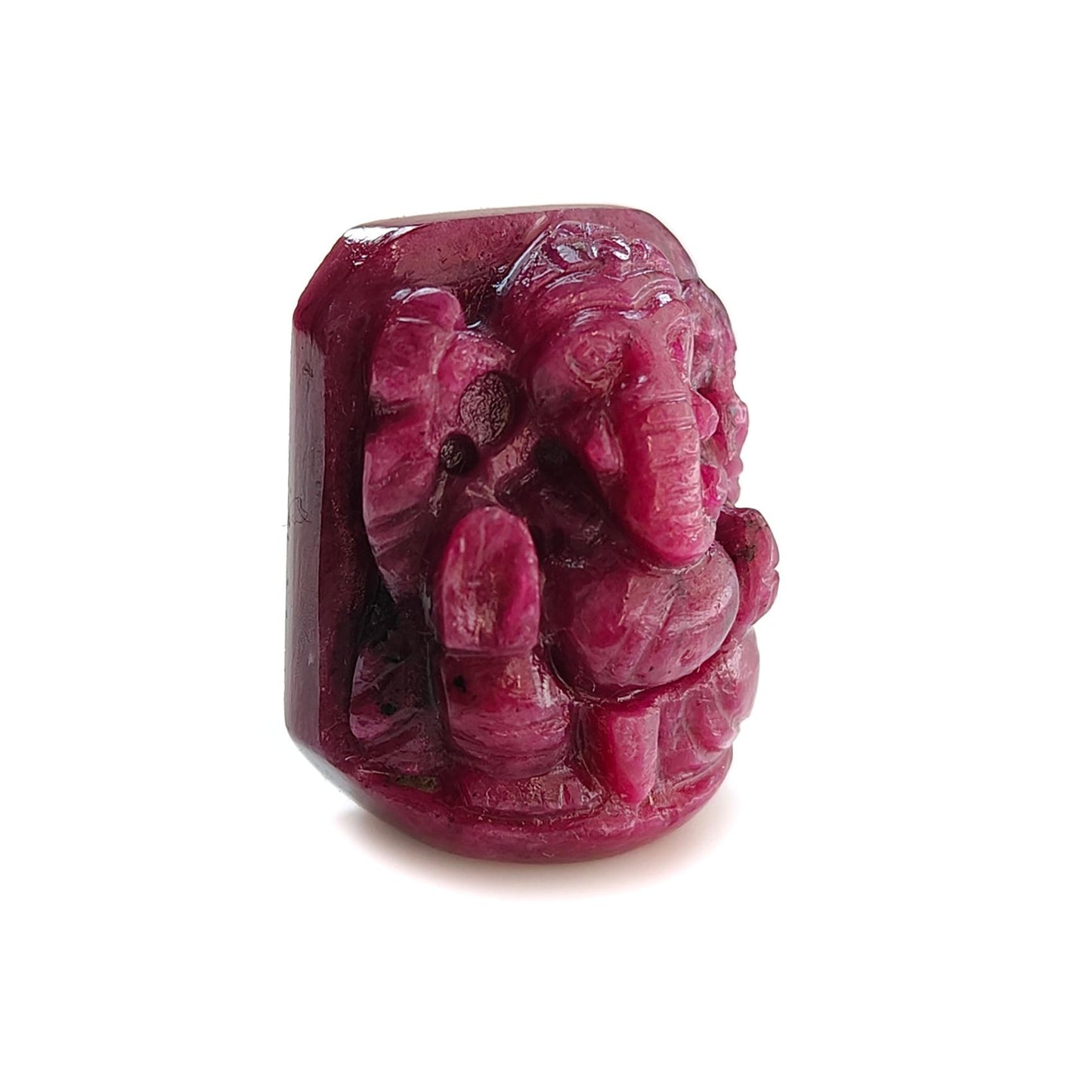 Ruby Gemstone Sculpture Figurine: 82.90cts Natural Untreated Ruby Lord Ganesha Idol Carving 26*21mm July Birthstone