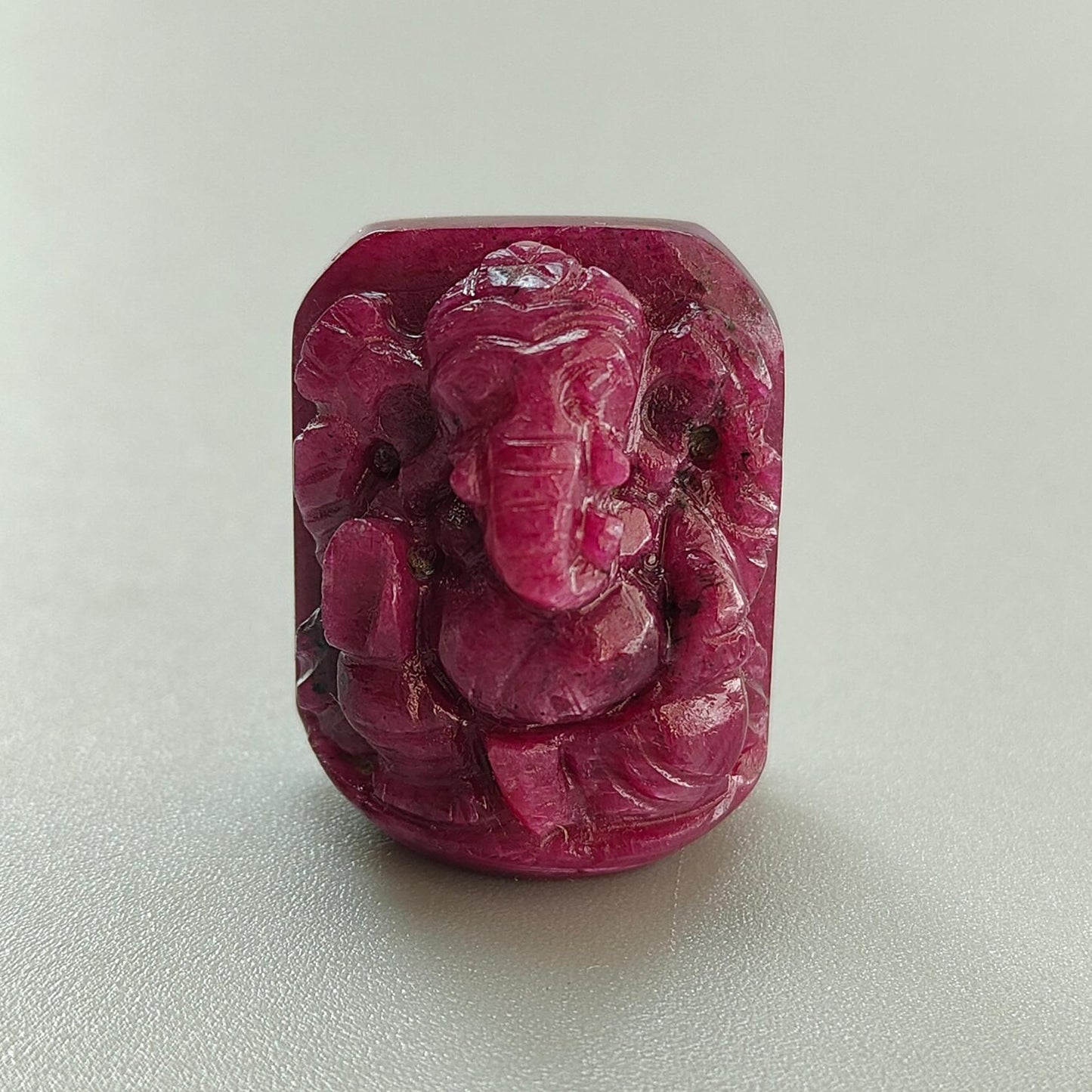Ruby Gemstone Sculpture Figurine: 82.90cts Natural Untreated Ruby Lord Ganesha Idol Carving 26*21mm July Birthstone