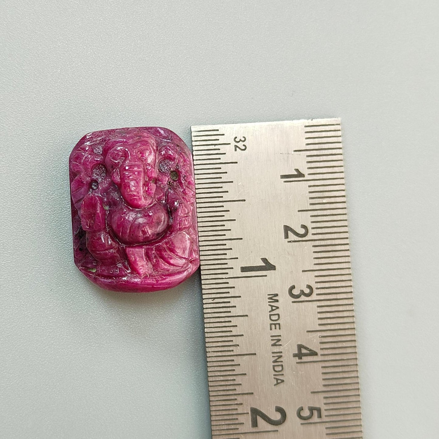 Ruby Gemstone Sculpture Figurine: 82.90cts Natural Untreated Ruby Lord Ganesha Idol Carving 26*21mm July Birthstone