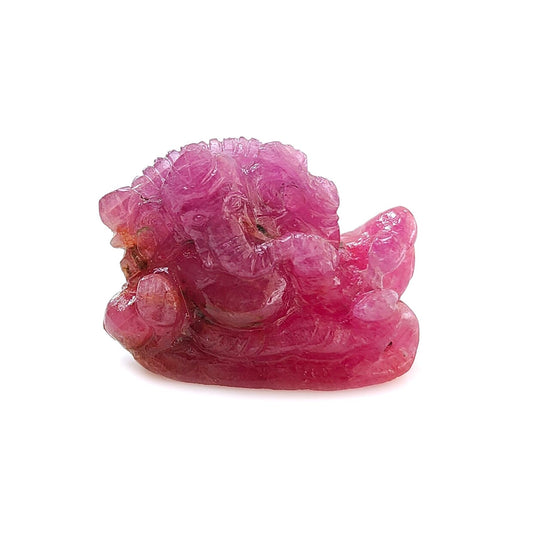 Ruby Gemstone Sculpture Figurine: 88.50cts Natural Untreated Ruby Lord Ganesha Idol Carving 32*23mm July Birthstone