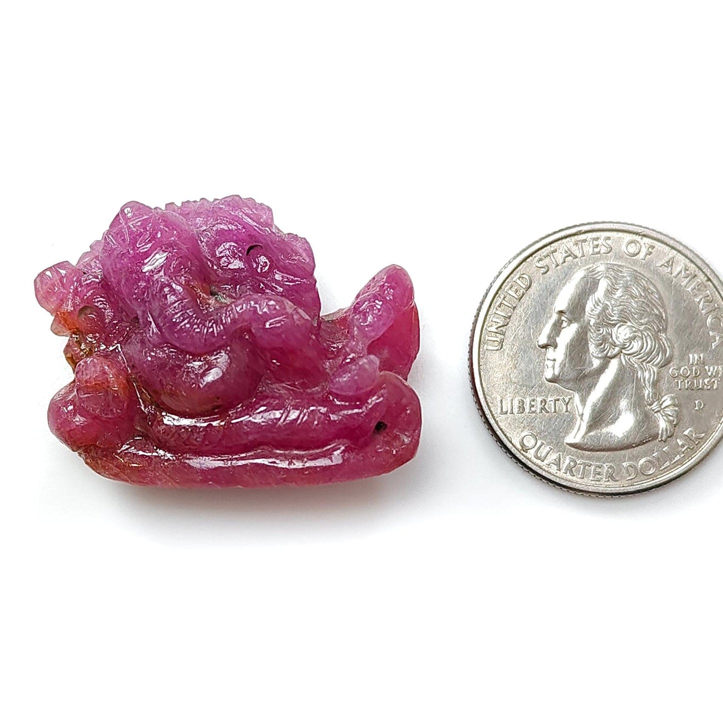 Ruby Gemstone Sculpture Figurine: 88.50cts Natural Untreated Ruby Lord Ganesha Idol Carving 32*23mm July Birthstone