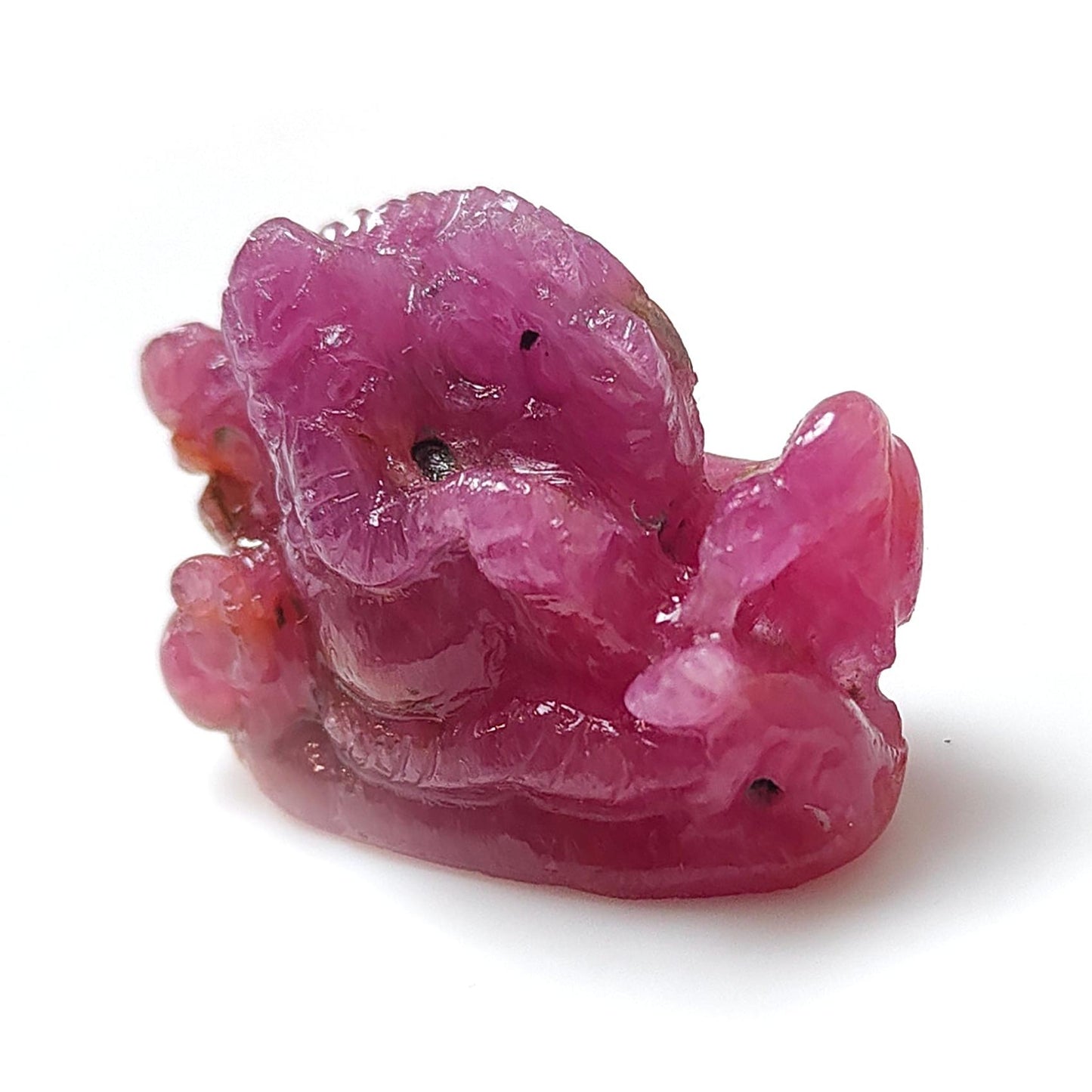 Ruby Gemstone Sculpture Figurine: 88.50cts Natural Untreated Ruby Lord Ganesha Idol Carving 32*23mm July Birthstone