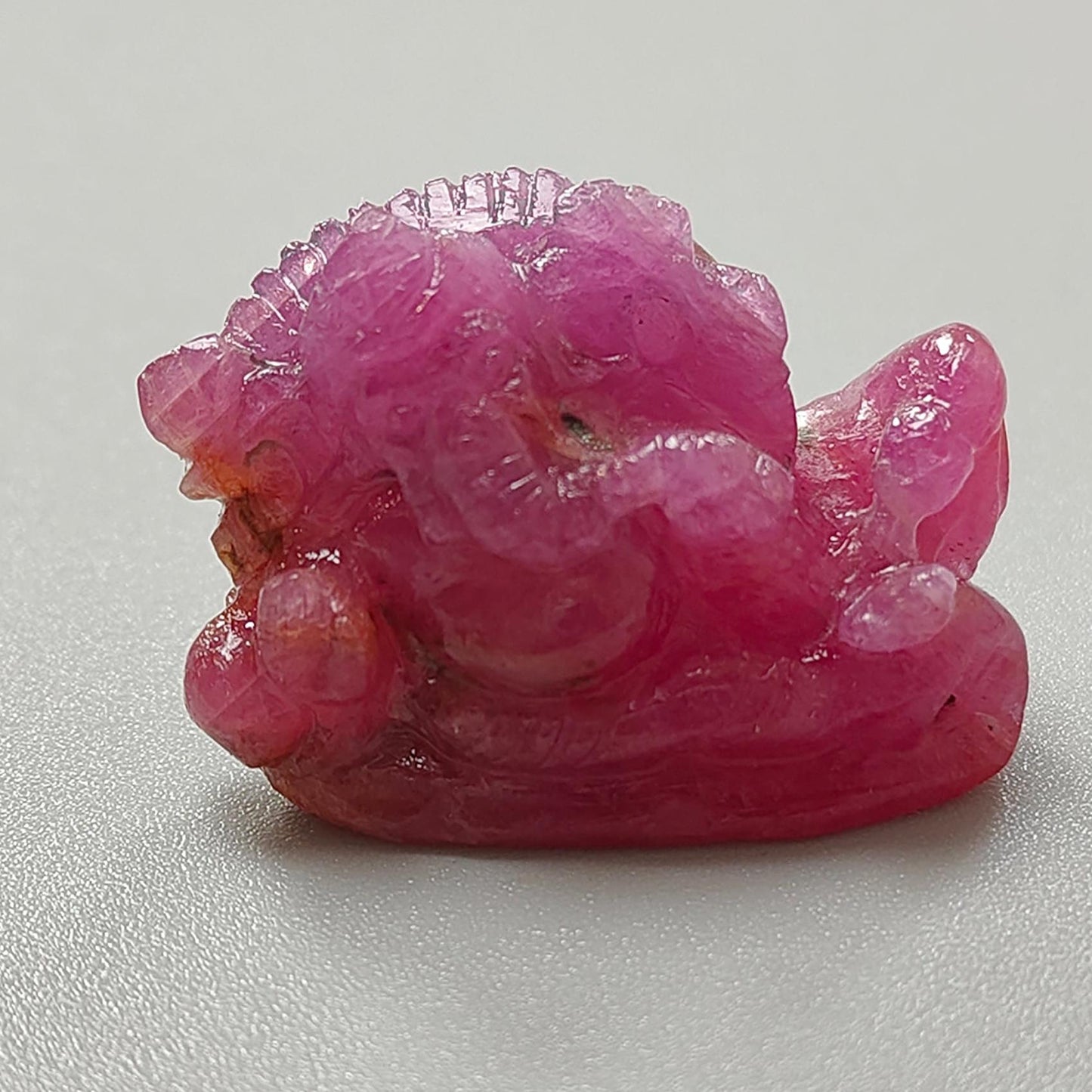 Ruby Gemstone Sculpture Figurine: 88.50cts Natural Untreated Ruby Lord Ganesha Idol Carving 32*23mm July Birthstone