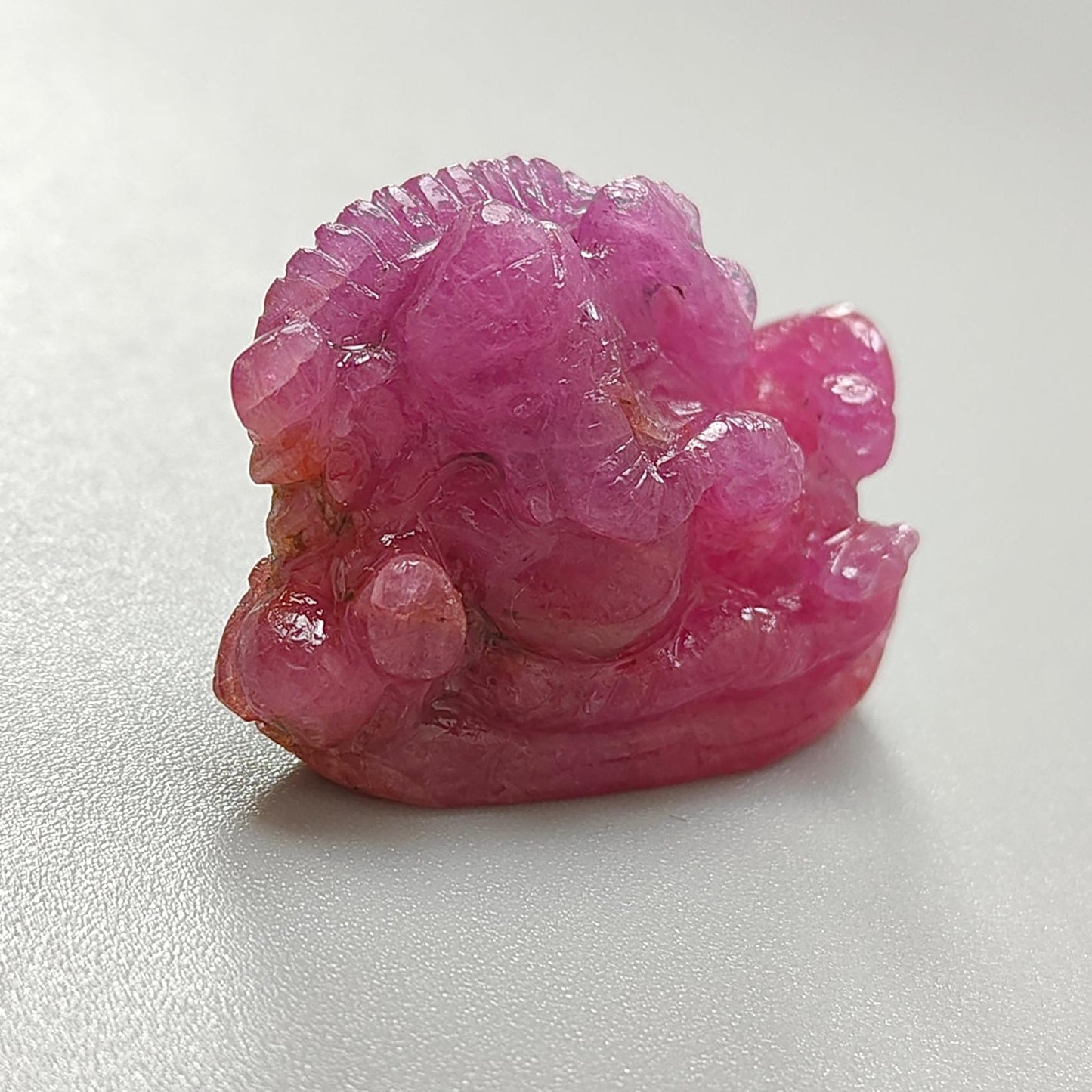 Ruby Gemstone Sculpture Figurine: 88.50cts Natural Untreated Ruby Lord Ganesha Idol Carving 32*23mm July Birthstone