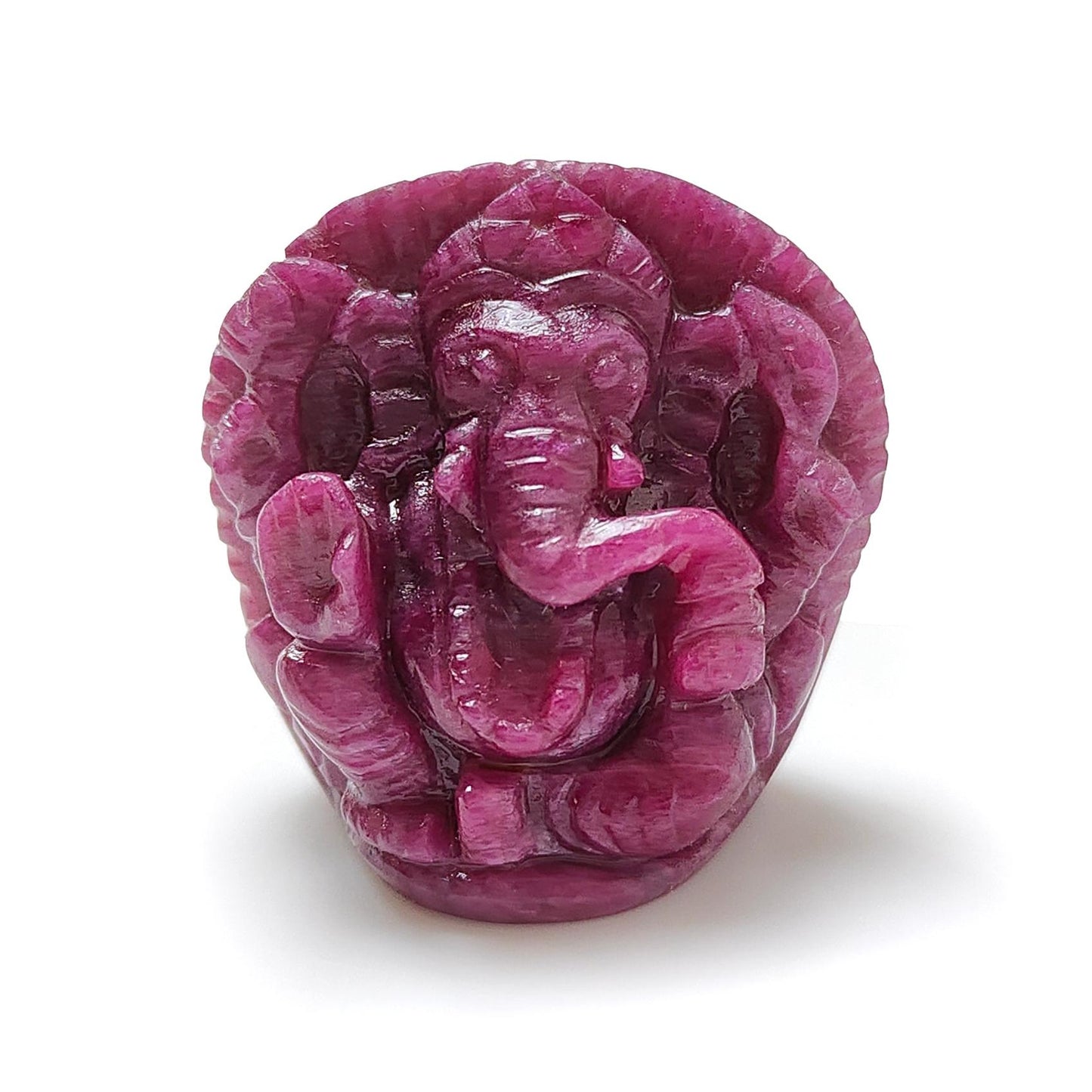 Ruby Gemstone Sculpture Figurine: 128.10cts Natural Untreated Ruby Lord Ganesha Idol Carving 31*30mm July Birthstone