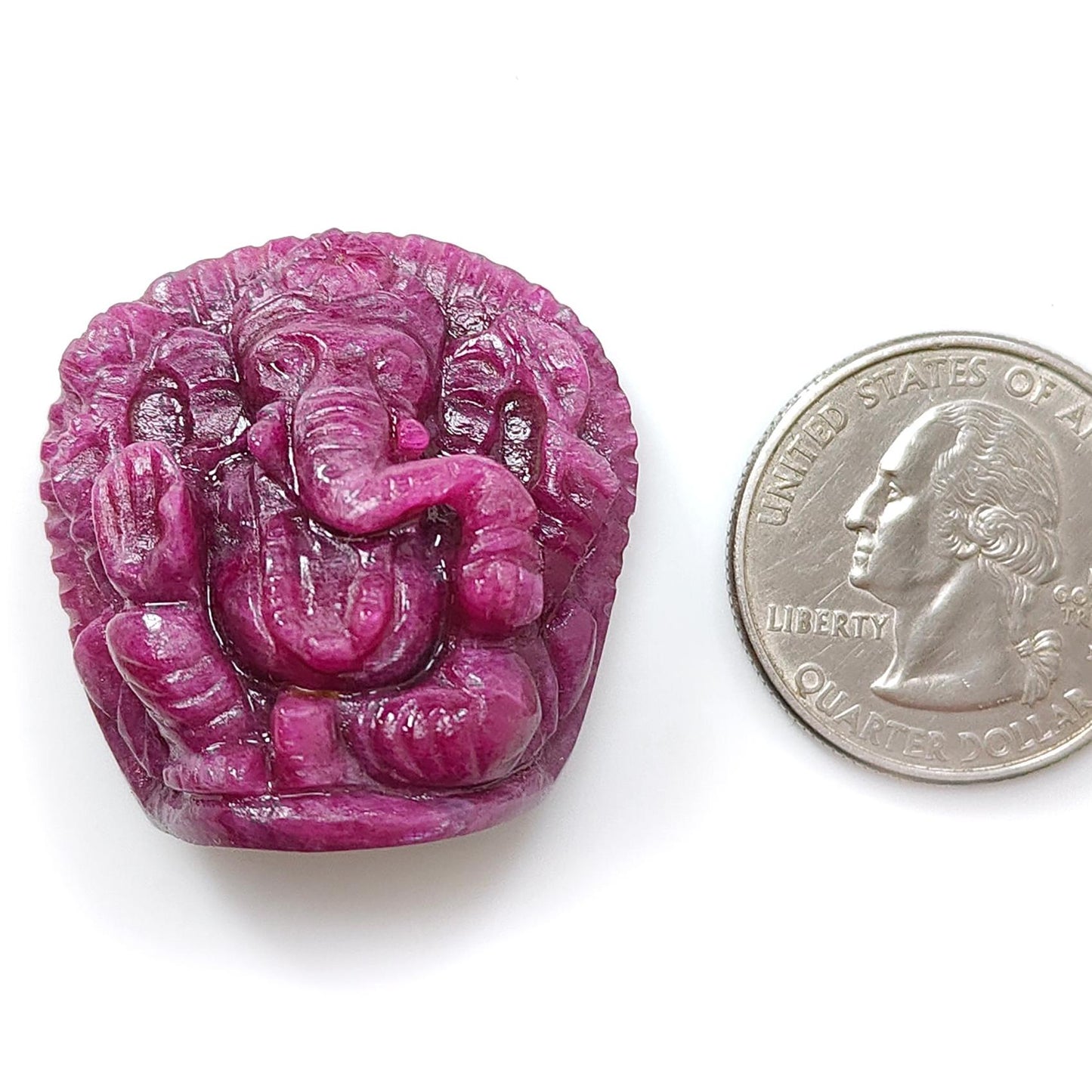 Ruby Gemstone Sculpture Figurine: 128.10cts Natural Untreated Ruby Lord Ganesha Idol Carving 31*30mm July Birthstone