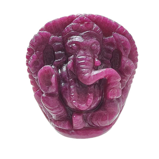 Ruby Gemstone Sculpture Figurine: 128.10cts Natural Untreated Ruby Lord Ganesha Idol Carving 31*30mm July Birthstone