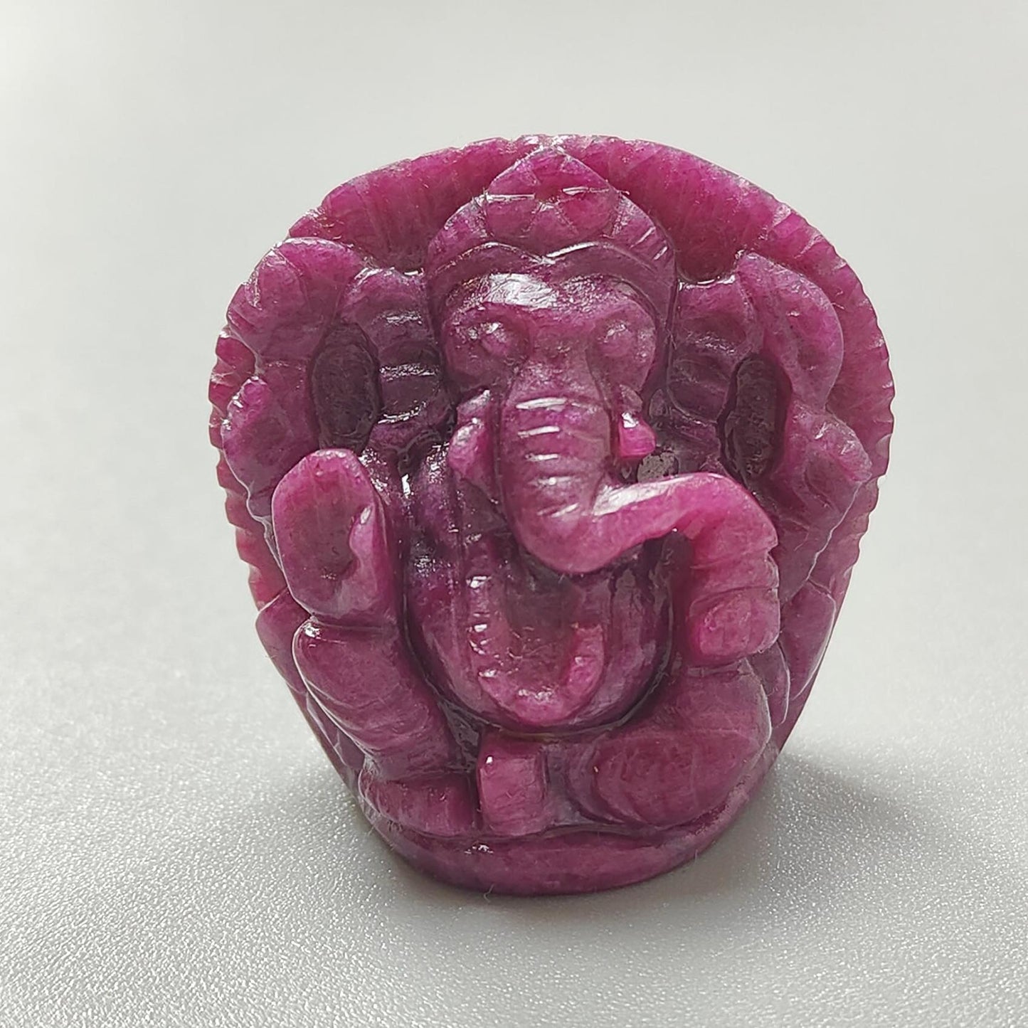 Ruby Gemstone Sculpture Figurine: 128.10cts Natural Untreated Ruby Lord Ganesha Idol Carving 31*30mm July Birthstone