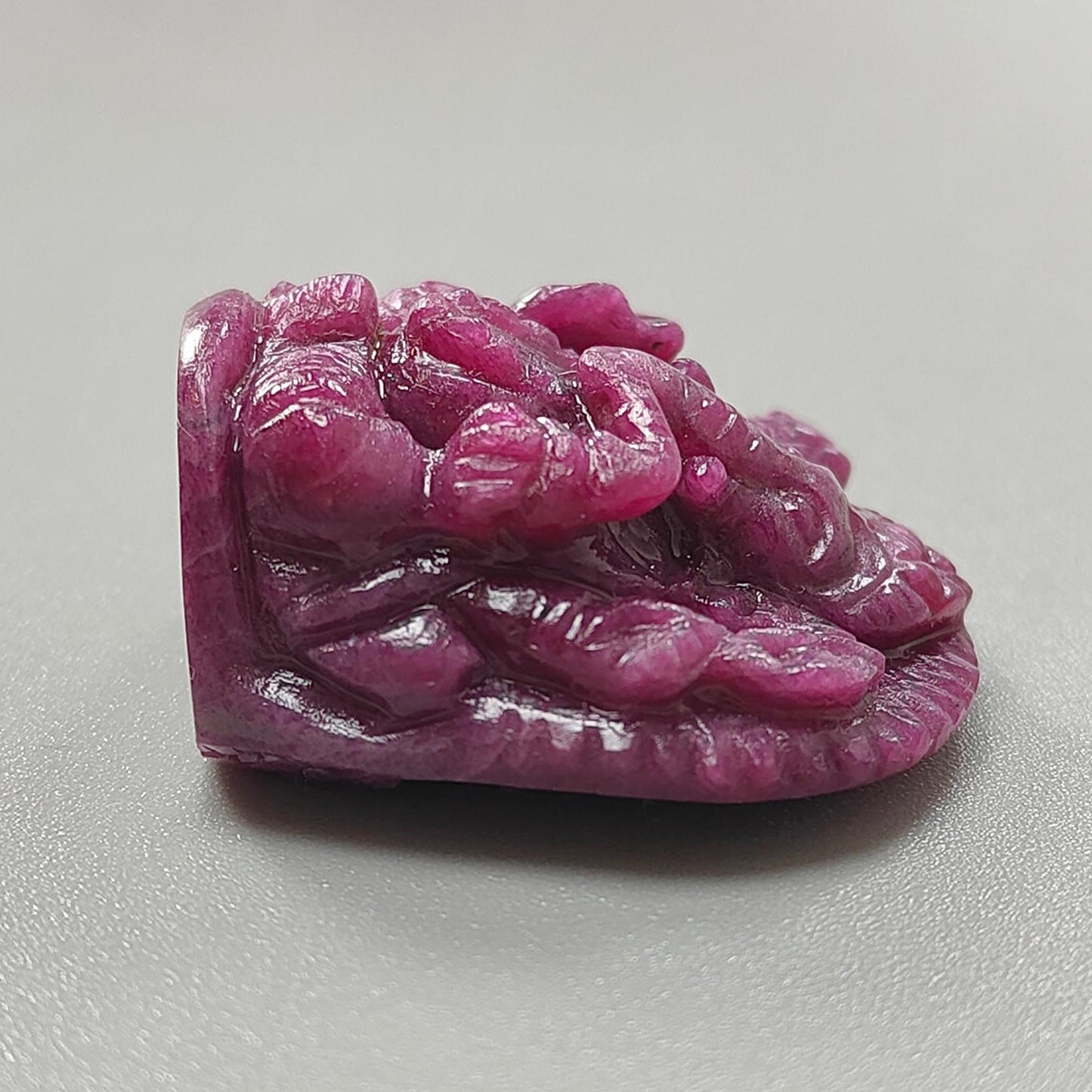 Ruby Gemstone Sculpture Figurine: 128.10cts Natural Untreated Ruby Lord Ganesha Idol Carving 31*30mm July Birthstone