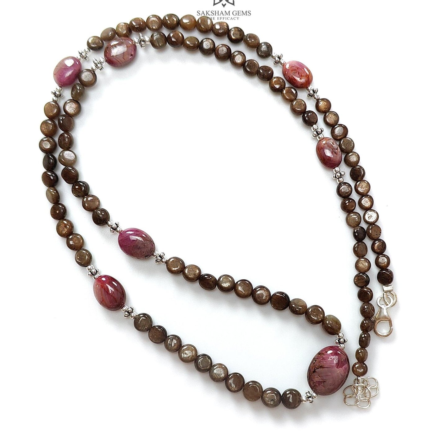Golden Sapphire Gemstone Beads Necklace : 83.50cts Natural Untreated Star Ruby Plain Round Oval Shapes 925 Sterling Silver 4mm - 5mm 19"