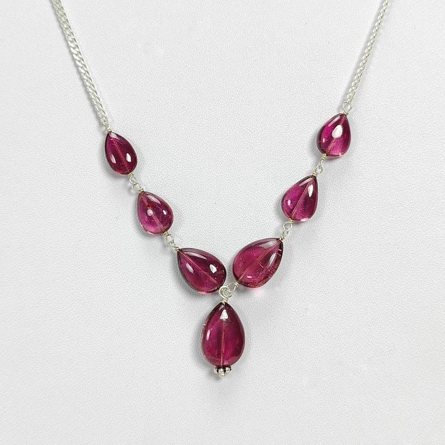 Rubellite Tourmaline Necklace: 39.40cts Natural Untreated Tourmaline 925 Sterling Silver Plain Pear 10*6mm-12*9mm 20.5"