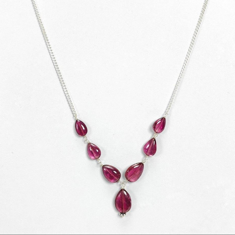 Rubellite Tourmaline Necklace: 39.40cts Natural Untreated Tourmaline 925 Sterling Silver Plain Pear 10*6mm-12*9mm 20.5"