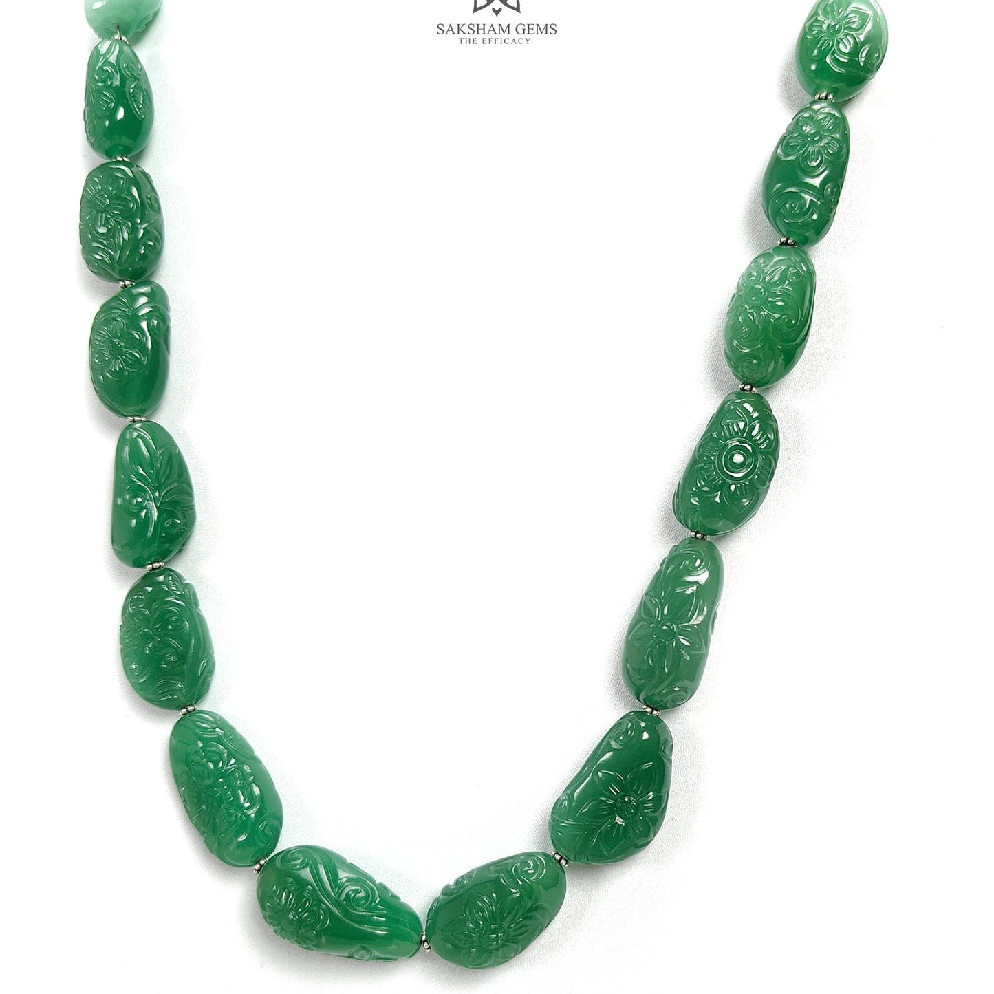 Green Quartz Carving Beads Necklace: 693.60cts Natural Untreated Quartz Shape Fancy Hand Carved 925 Sterling Silver 22*13mm - 32*17mm 22"